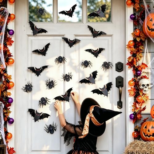 3D Bat and Spider Wall Decals Halloween Decor Set - Removable Vinyl Stickers