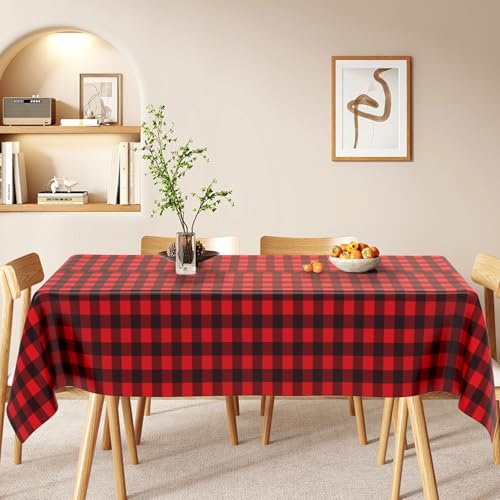 Red Black Checkered Disposable Plastic Tablecloth 2 Pack - 54 x 108 Inches, Buffalo Plaid Rectangular Cover for Party & Picnic - Variation: Red Black Plaid