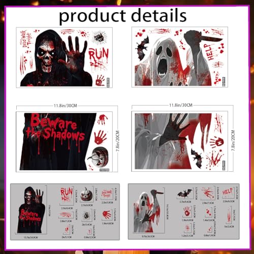 Halloween Window Clings Decorations - Scary Ghost & Blood Stickers - Red-14