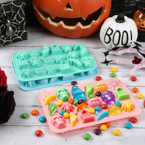 Halloween Silicone Mold Set - 18-Cavity Spider Skull Pumpkin Mold - 3 Pieces