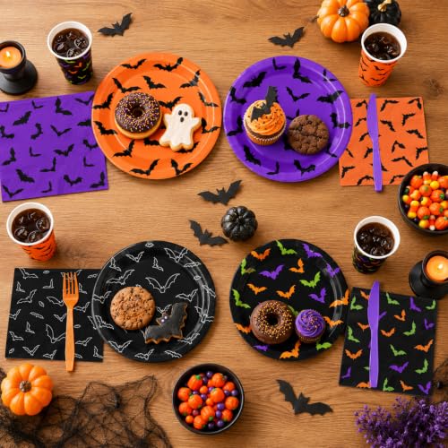 Halloween Bat Tableware Set 144 pcs Disposable Plates Cups Napkins Forks