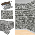 Stone Wall Plastic Tablecloth 100 Ft x 54 Inch - Medieval Castle Backdrop Variation of Stone Wall