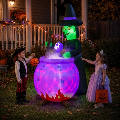 Inflatable Witch with Cauldron Halloween Yard Decor - RGB Lighted, 6ft, Outdoor Decorations - Variation of Witch Cauldron