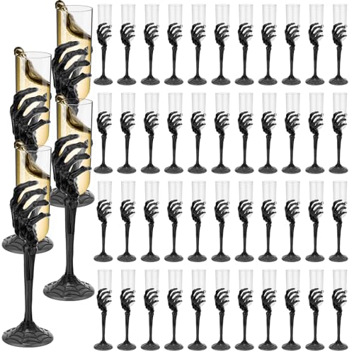 Halloween Skeleton Hand Plastic Champagne Flutes - Bulk Party Goblets Set of 48