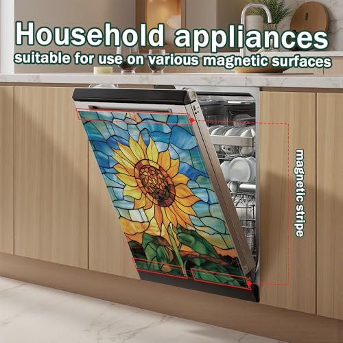 Sunflower Dishwasher Magnet Cover - Decorative Refrigerator Front Panel 23x26 Inch