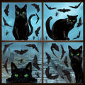 Halloween Window Clings - Large Black Cat, Bat & Spider Silhouette Decals