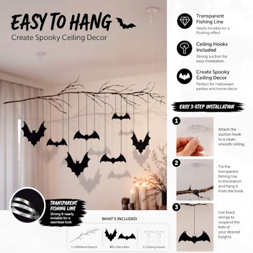 Halloween Bat Hanging Decorations Set - Spooky Ceiling Decor for Indoor Parties