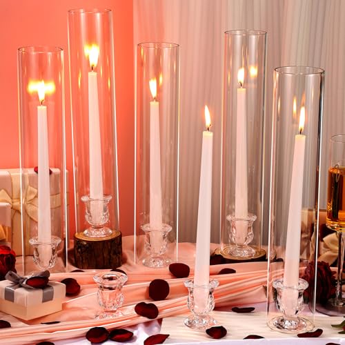 12-Piece Glass Candle Holder Set with White Candles for Weddings & Events
