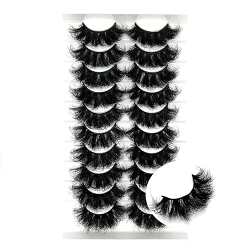 False Eyelashes 20mm Long Mink Fluffy Dramatic Lashes Pack - Crisscross Effect, Easy to Apply, Natural Look, 10 Pairs