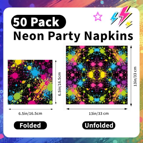 50 Pack Neon Paint Splatter Paper Napkins for Glow Parties & Celebrations