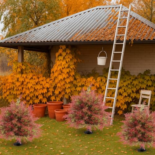 Artificial Fall Cedar Topiary Trees with Ground Stakes - Red & Green, 24-Inch