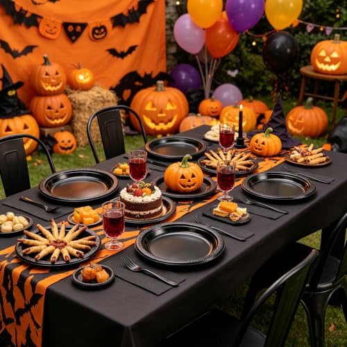Black Plastic Dinner Plate Set - 30 Pack 9-Inch Disposable Plates & Napkins - Black / 30 Set