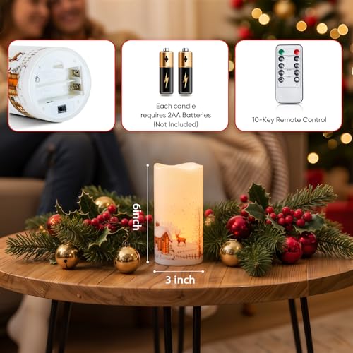Homemory Christmas Flameless Candles with Remote - House, Santa Claus, Elk