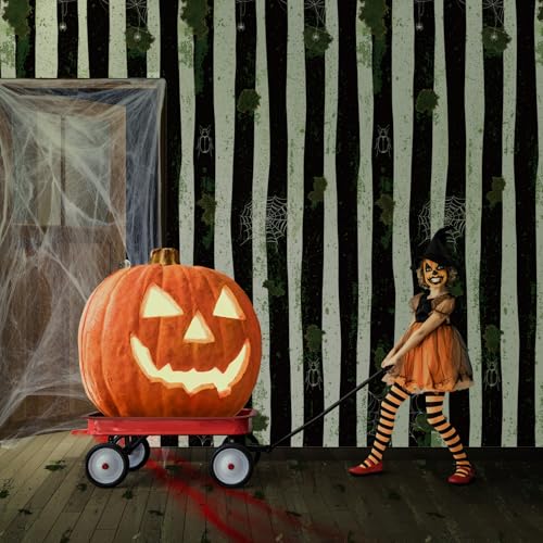 Halloween Worm Theme Black and White Striped Tablecloth Set - 6 Disposable Plastic Covers for Spooky Party Decor