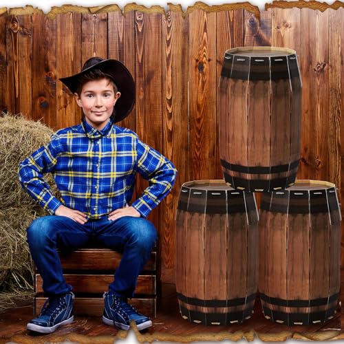 Western Party Decorations Wine Barrel Props - 15.75 x 9.84 Inches, 3 Pack