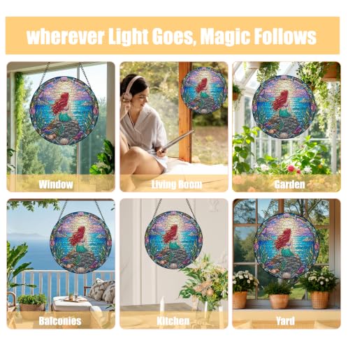 Mermaid Stained Glass Window Hanging Suncatcher - Ocean Fantasy Wall Decor