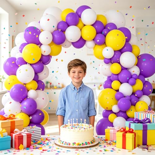 Balloon Arch Kit - Purple Yellow White Party Decorations for Birthdays Weddings & Events