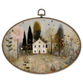 Oval Farmhouse Wall Art Decor - Rustic Botanical Canvas Print, House-A