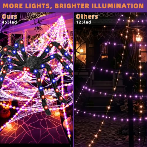 Outdoor Halloween Lighted Spider & Web Decor Set - Orange & Purple, Includes Spider & Mini Spiders