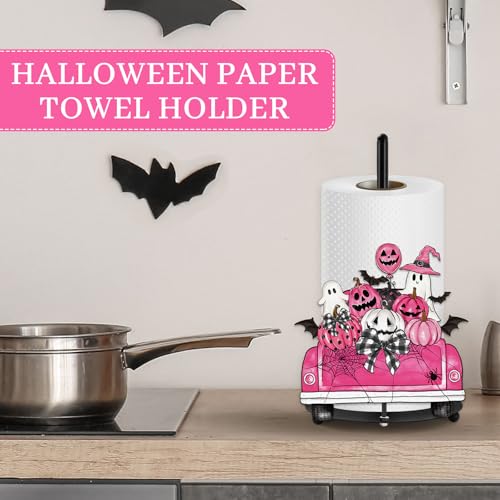 Pink Halloween Paper Towel Holder Pumpkin Ghost Truck Decor - Kitchen Countertop Accessory