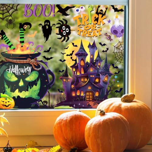 Halloween Window Clings Decals Set - Reusable Ghosts Pumpkins Bats for Party Decor