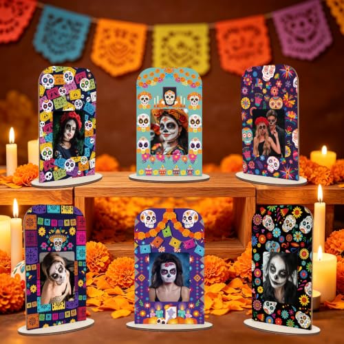 Large Rectangle Dia De Los Muertos Picture Frame for Altar & Tabletop Decorations - Mexican Sugar Skull Memorial Photo Frame Set