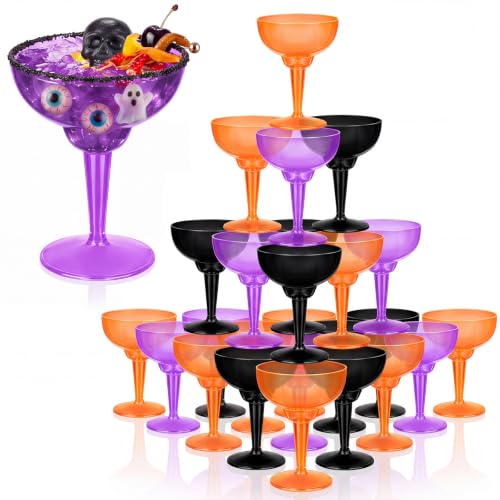 Halloween Margarita Cups 36 Pack - Disposable Plastic Party Drinkware - Black, Purple & Orange - Variation of THIS listing