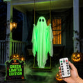 Green Lighted Hanging Ghost Decor with Remote Control - 5FT Outdoor Halloween Spirit