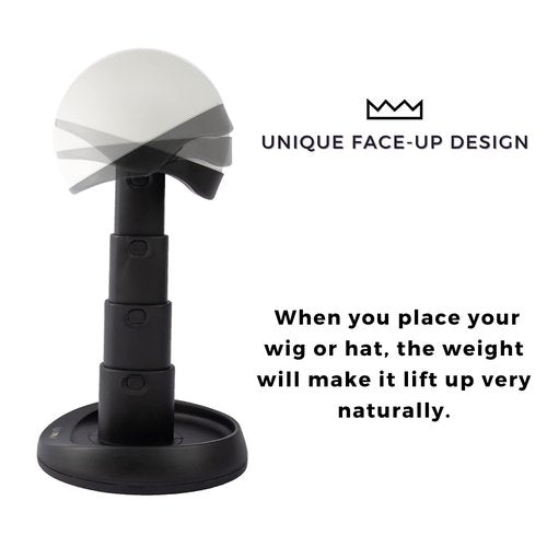Adjustable Wig Head - Wig Stand for Travel and Salon for Styling Protection, Collapsible Compact Stand, Expands Long and Short Wigs (White & Black)
