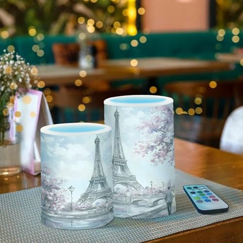 ALAZA Paris Eiffel Tower Flickering Flameless Candles Set of 2 with Remote Timer - Indoor & Outdoor Decor