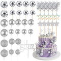 Disco Theme Cake Topper Set - 57 Pcs Birthday Party Decorations, Glitter Balls & Stars