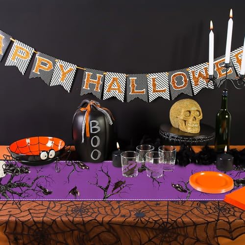 3-Piece Halloween Table Runner Silhouette Tree & Crows - White, Red, Purple