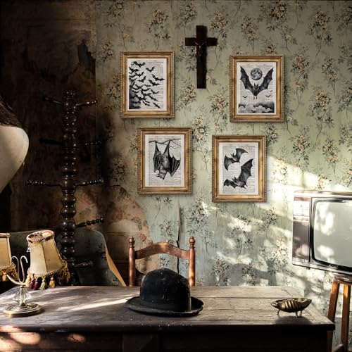 Dark Academia Gothic Bat Wall Art Decor Set of 4 - 12x16 Inches - Unframed A.bat Variation