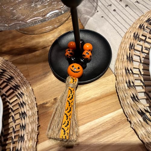 Halloween Napkin Ring Set of 12 with Wooden Beads and Jute Tassels