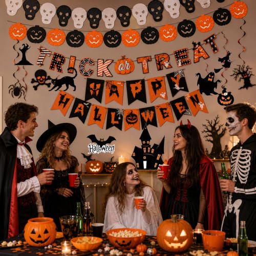 Halloween Party Decorations Banner Set - Black, Orange, White Holiday Decor