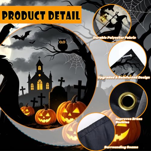 Halloween Witch Garage Door Cover Banner 18x7ft - Black Spooky Graveyard Scene