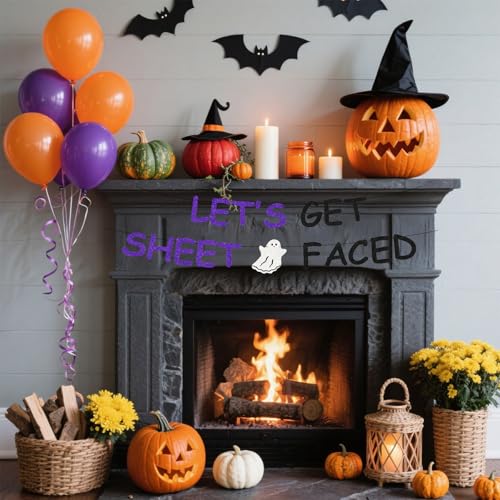 Halloween Ghost Banner with Glitter Black & Purple Decor for Party & Home