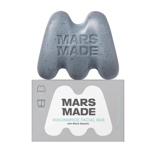 MARS MADE Niacinamide Facial Bar with Black Sesame - Nourishing & Moisturizing Face Wash Soap Bar for All Skin Types - Vegan & Travel-Friendly Korean Skincare (95g, 3.35 oz)