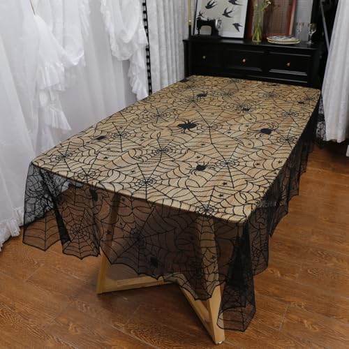 Halloween Black Lace Tablecloth 54x72 Inches Rectangular Spooky Decor