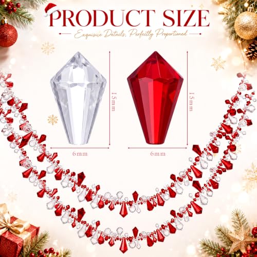 4 Rolls 40 ft Christmas Tree Bead Garland - Wine Red & Clear, Festive Decor