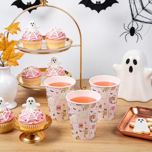 White Ghost and Book Halloween Paper Cups 9oz - 50 Pack Disposable Drinkware