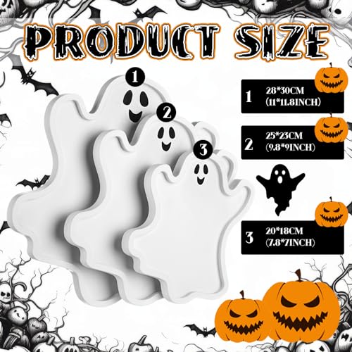 Halloween Ghost Wooden Serving Platters Set - Food Trays for Party Decor