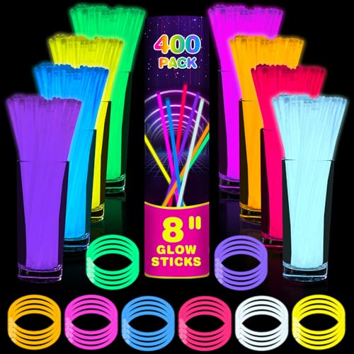 400 Pieces 8 Inch Ultra Bright Glow Sticks Bulk Party Favors with Connectors - Christmas, Easter, Birthday