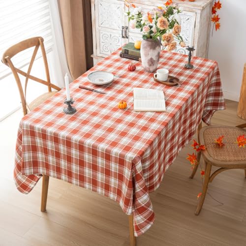 AQOTHES Fall Plaid Tablecloth - Orange Light 60x104 Rectangle Thanksgiving