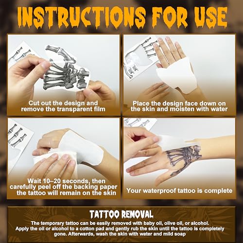 Halloween Face Tattoos Set - Waterproof Skeleton Zombie & Clown Designs for Costume Makeup