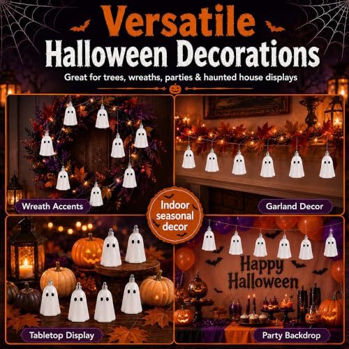 Halloween Ghost Tree Decorations - Spooky White Ghost Ornaments, Set of 24 (Variation: Ghost)