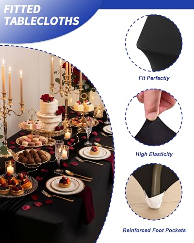 Fixwal 8 Pack 6FT Black Stretch Fitted Tablecloth for 6-Foot Tables - Premium Spandex Cover