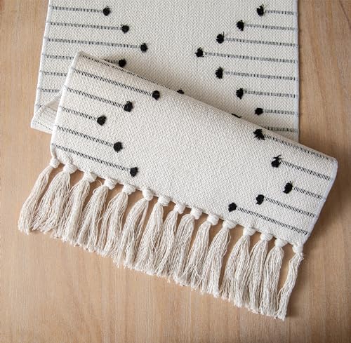 Black Beige Cotton Linen Table Runner 13 x 90 Inch Rustic Boho Home Decor - Variation of THIS listing