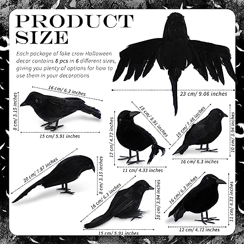 Halloween Black Feathered Crow Decor Set - Realistic Fake Raven Figures for Haunted House and Party Decorations