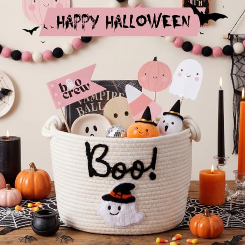 Halloween Trick or Treat Basket with Handle, Ghost Design, 9.84x7.09 Inch
